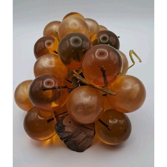 VTG MCM Moonglow Brown Amber Cream Swirl Lucite Grapes Large 9" Broken Stem - Picture 2 of 5